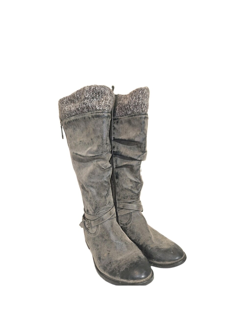 Torrid Boots Sz 11 Grey Oiled W/sweater Trim Distressed Finish Side Zip